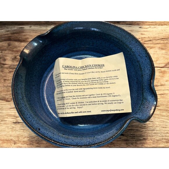 Cape Fear Art Pottery Carolina Chicken Roaster Cobalt Blue 9 1/2" - Picture 2 of 11